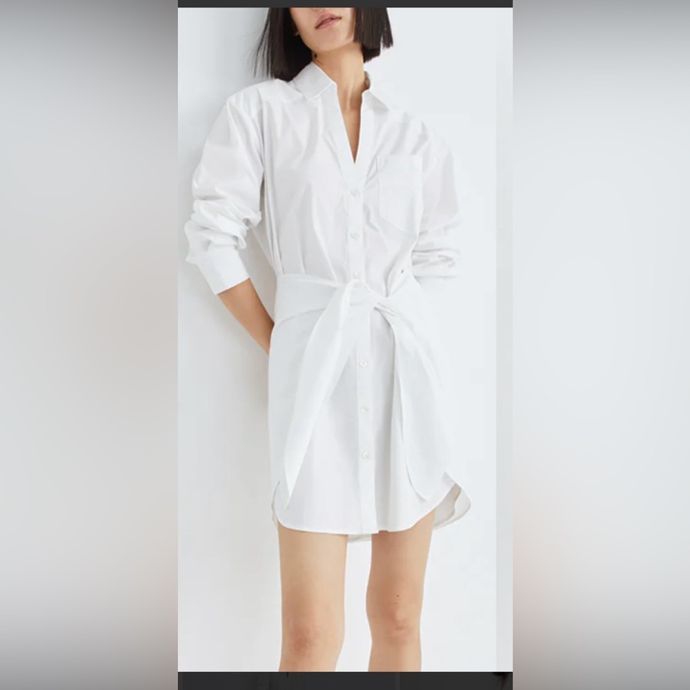 Veronica Beard Roanoke White Button-Up Shirt Dress with Tie Waist, size 6